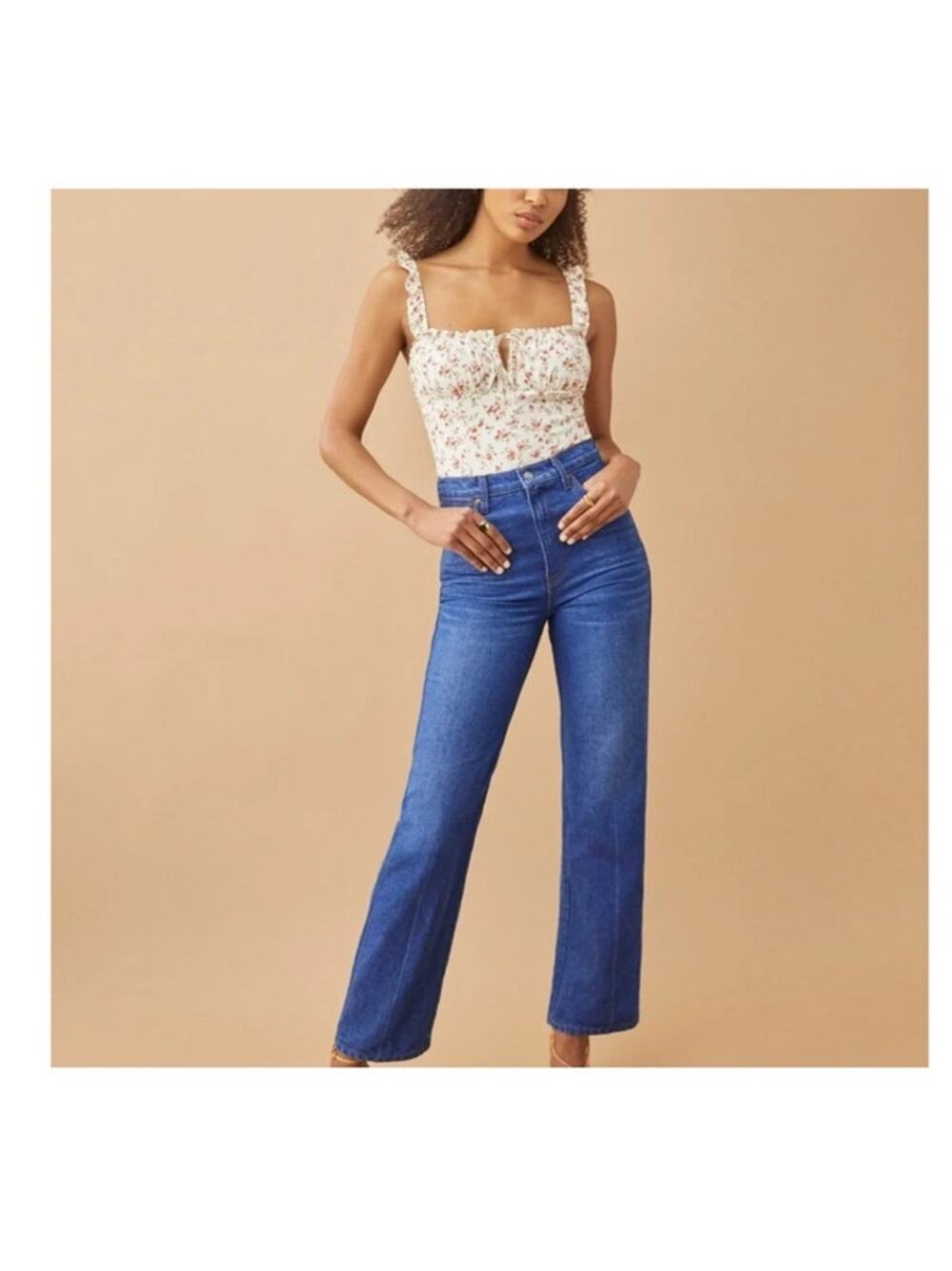 Reformation Cowboy High Rise Straight Denim Jeans Sz 31 100% Cotton Zeina Wash
